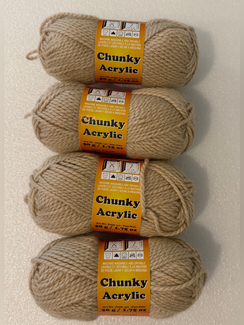 Chunky Acrylic Yarn Lot of 4 Skeins Product #161133 Tan NEW